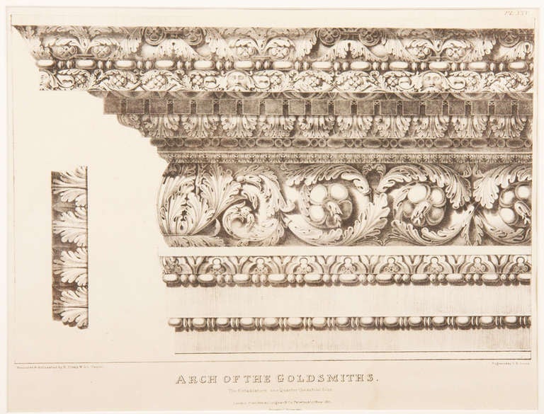 An early 19th century Roman engraving of The Arch of the Goldsmiths.
Engraved by Jones.
Modern frame.
