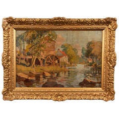 Early 20th Century Old Mill Oil Painting