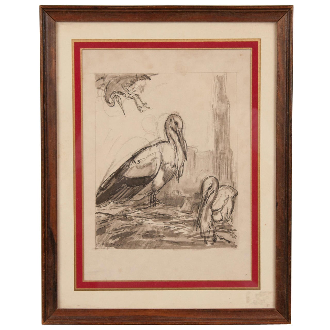 Early 19th Century Drawing of Storks For Sale