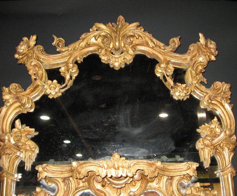 Large pair of gilt mirrors in the rococo style with deep 