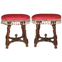 Pair of Late 17th /  Early 18th C Walnut Stools