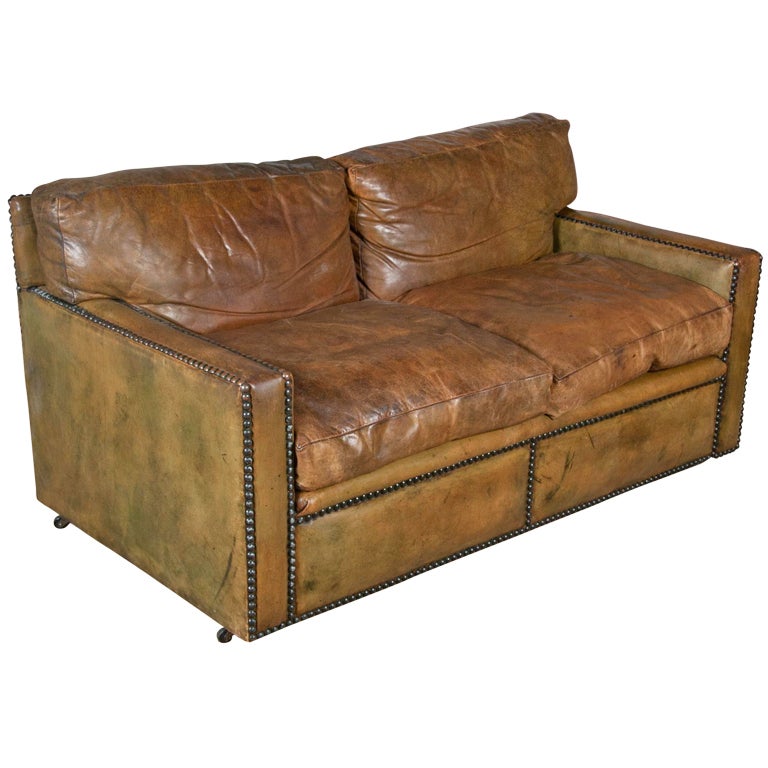 English Library Leather Sofa
