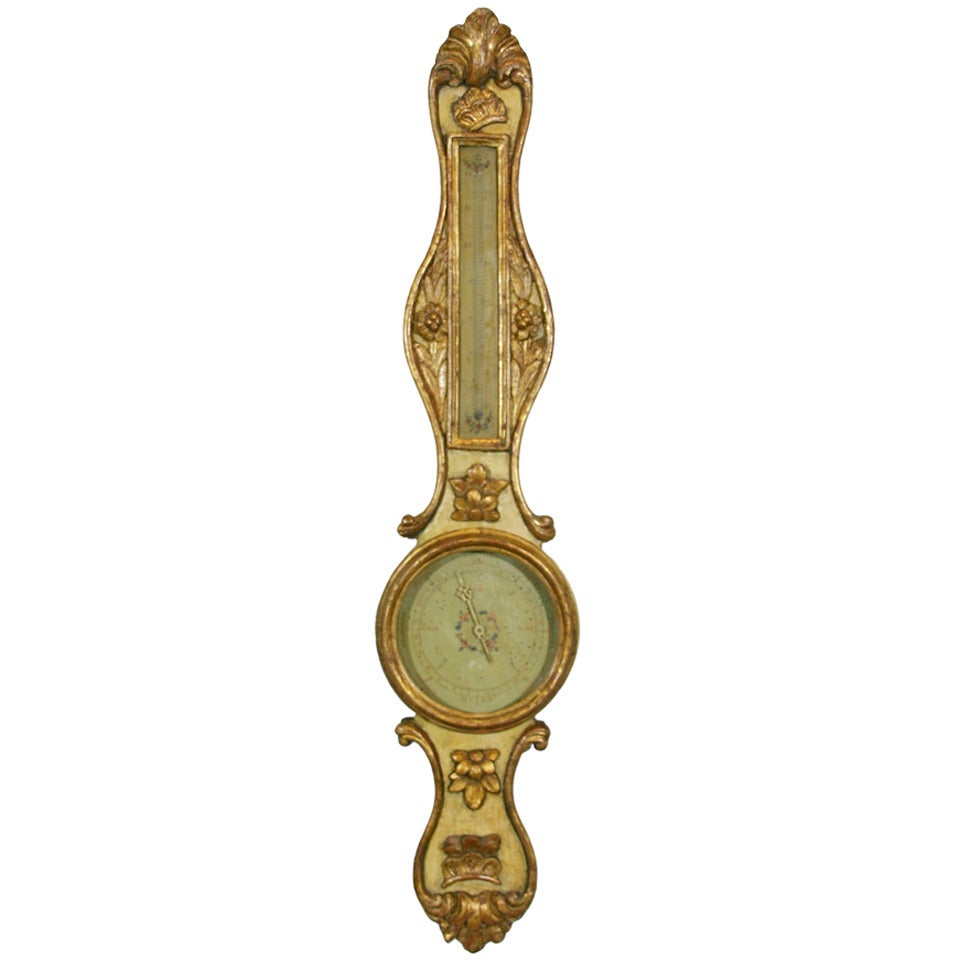 French Mid-18th Century Painted and Parcel-Gilt Barometer For Sale