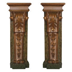 Pair of Architectural Painted and Parcel-Gilt Pilasters