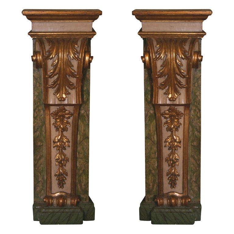 Pair of Architectural Painted and Parcel-Gilt Pilasters For Sale