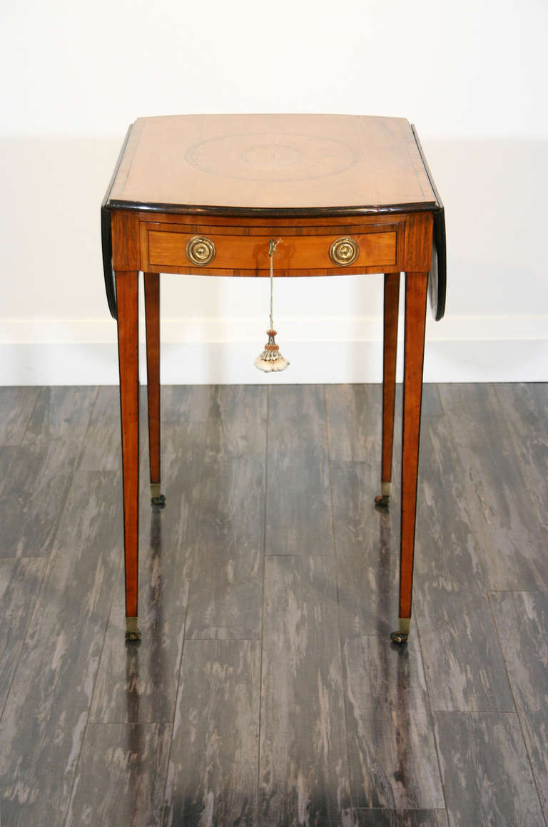 Cross-Banded 18th Century Oval Marquetry Inlaid Pembroke Table For Sale