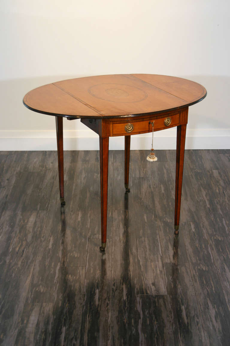 British 18th Century Oval Marquetry Inlaid Pembroke Table For Sale
