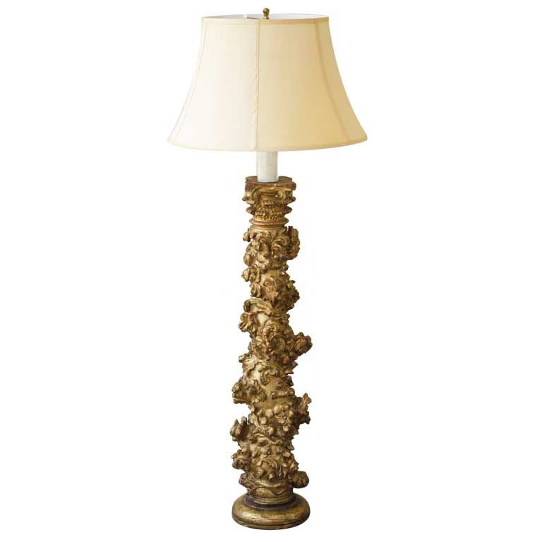 Carved Gilt Floor Lamp For Sale