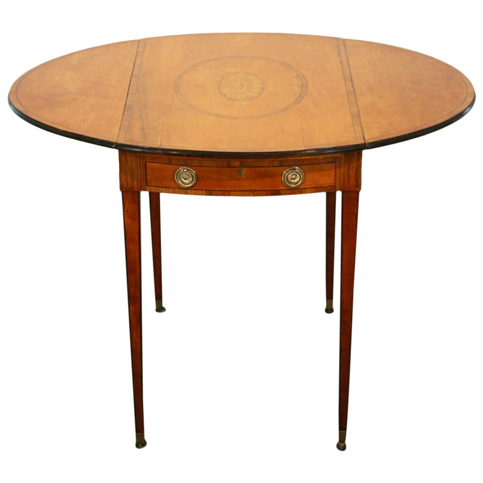 18th Century Oval Marquetry Inlaid Pembroke Table For Sale