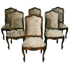 Set of Six Mid 18th Century Italian Carved Walnut Dining Chairs