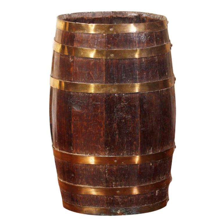 Brass Bound Oak Barrel Umbrella Stand