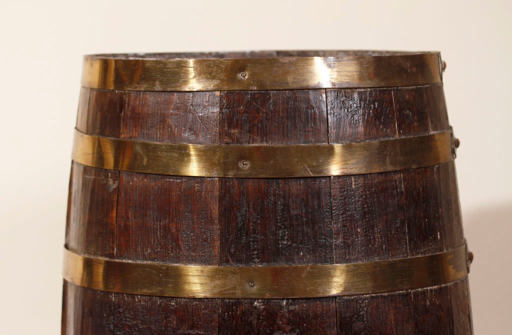 English Brass Bound Oak Barrel Umbrella Stand