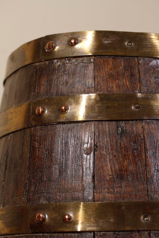 19th Century Brass Bound Oak Barrel Umbrella Stand