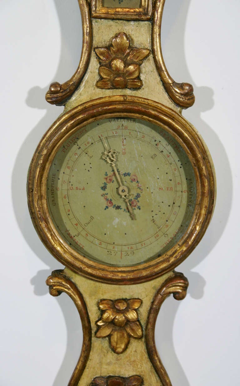 French Mid-18th Century Painted and Parcel-Gilt Barometer In Excellent Condition For Sale In Mississauga, ON