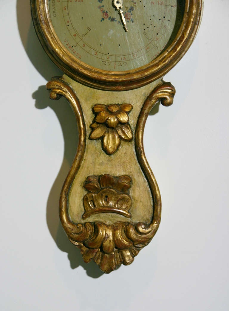 18th Century and Earlier French Mid-18th Century Painted and Parcel-Gilt Barometer For Sale