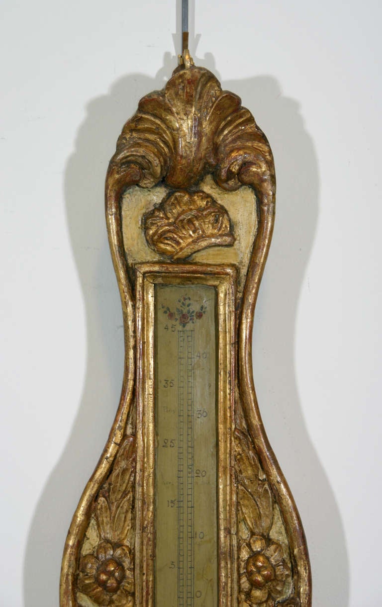 Rococo French Mid-18th Century Painted and Parcel-Gilt Barometer For Sale