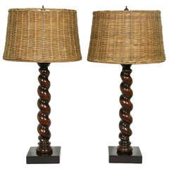 A Pair of Late 17th Century Flemish Walnut Turned Lamps