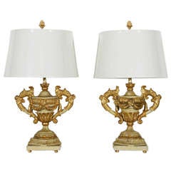 Antique A Pair of Italian Late 19th Century Paint and Parcel Gilt Lamps