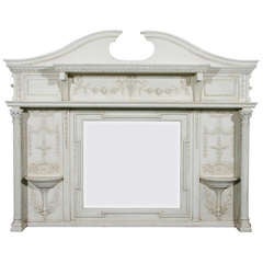 Antique English Edwardian Period Neoclassical Style Painted over Mantel Mirror