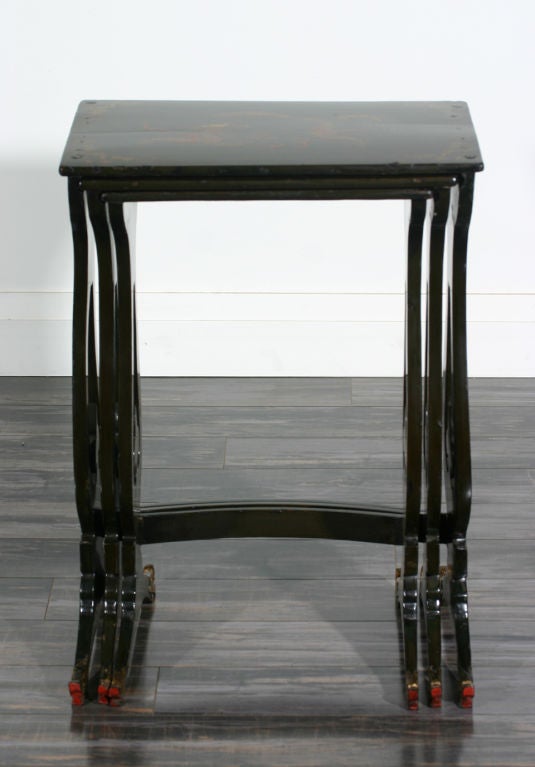 English Set of Black Lacquer Nesting Tables For Sale