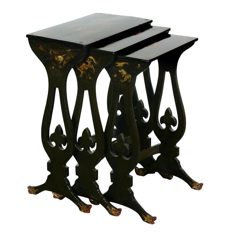 Set of Black Lacquer Nesting Tables For Sale