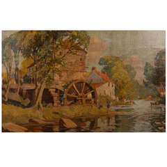 Early 20th Century Oil Painting of a Mill