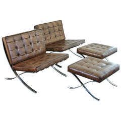 A Pair of Vintage Barcelona Chairs with Ottomans