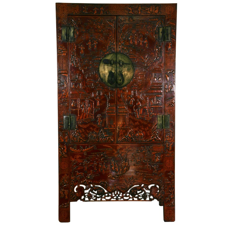 Chinese Red Lacquer Cabinet For Sale