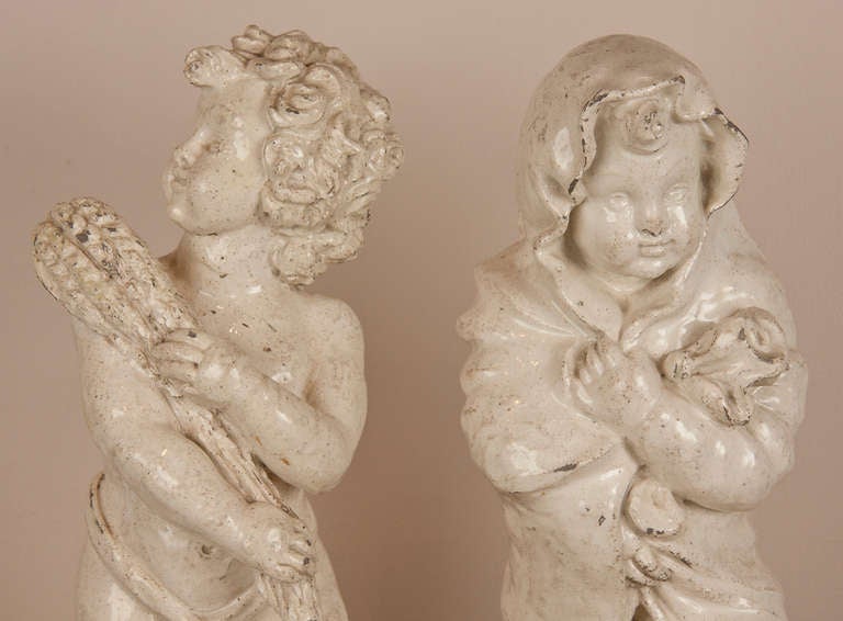 19th Century Pair of Majolica Putti For Sale