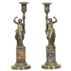 Pair of French Bronze and Marble Candlesticks 7