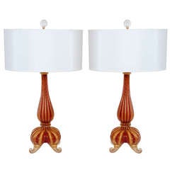 Pair of Barovier Red and Gold Lamps