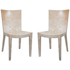 Pair of a Karl Springer Goat Skin Lacquered JMF Chairs