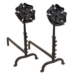 Pair of Arts & Crafts Hand-Forged Andirons