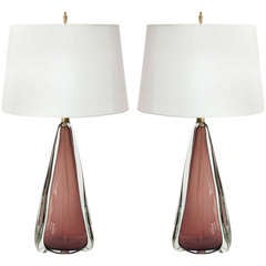 Pair of Weighty Murano Glass Lamps Attributed to Salviati