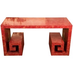 Faux Marble Hollywood Regency Console/Serving Table with Greek Key Motif