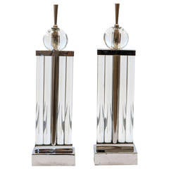 Pair of Glass and Chrome Andirons