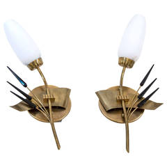 Pair of Brass Sconces Attributed to Arte Lucci