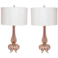 Pair of Murano Lamps Attributed to Barovier and Toso