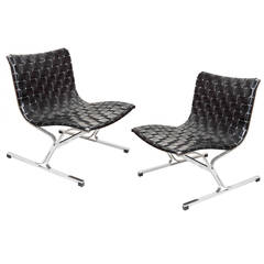 Pair of PLR Leather Chairs By Ross Littell