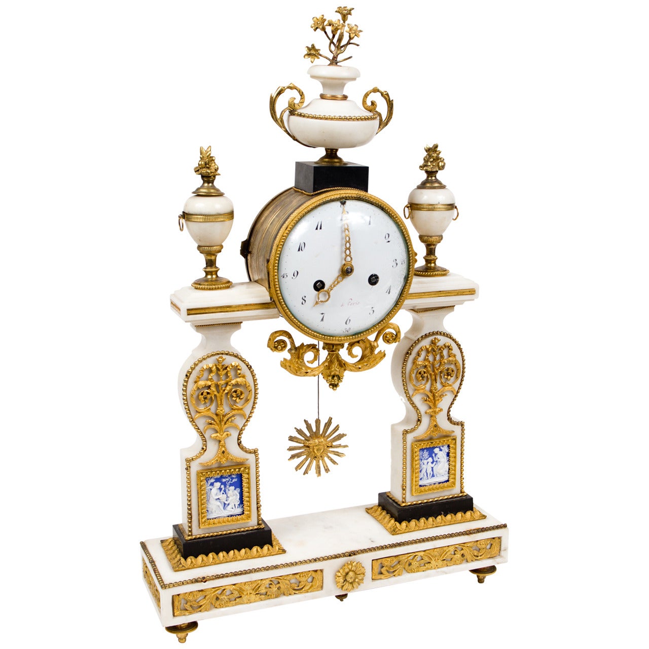 Rare Louis XVI Period with Marble Mantel Clock For Sale