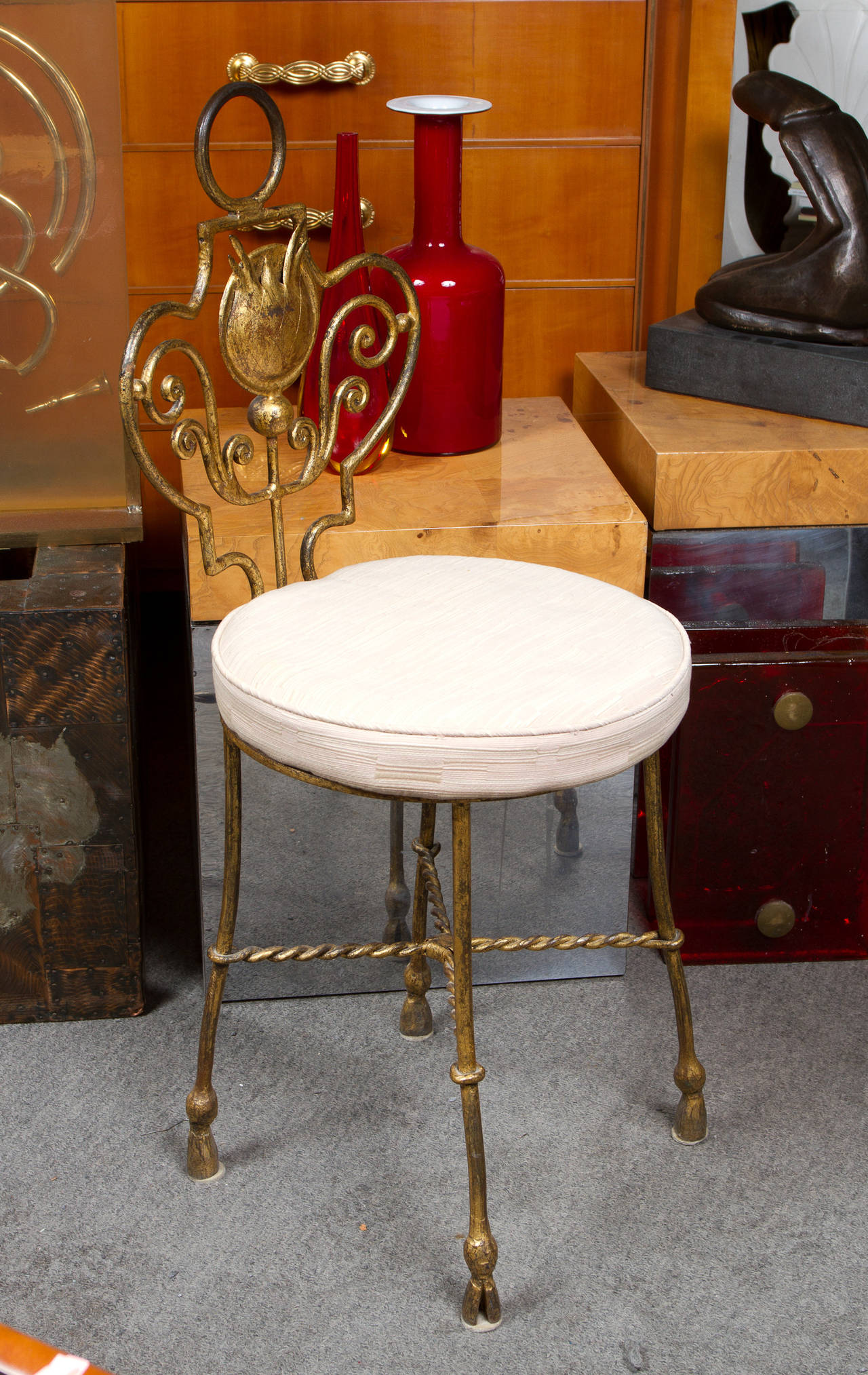 French 1940s gilt iron vanity chair in the manner of Rene Drouet.
