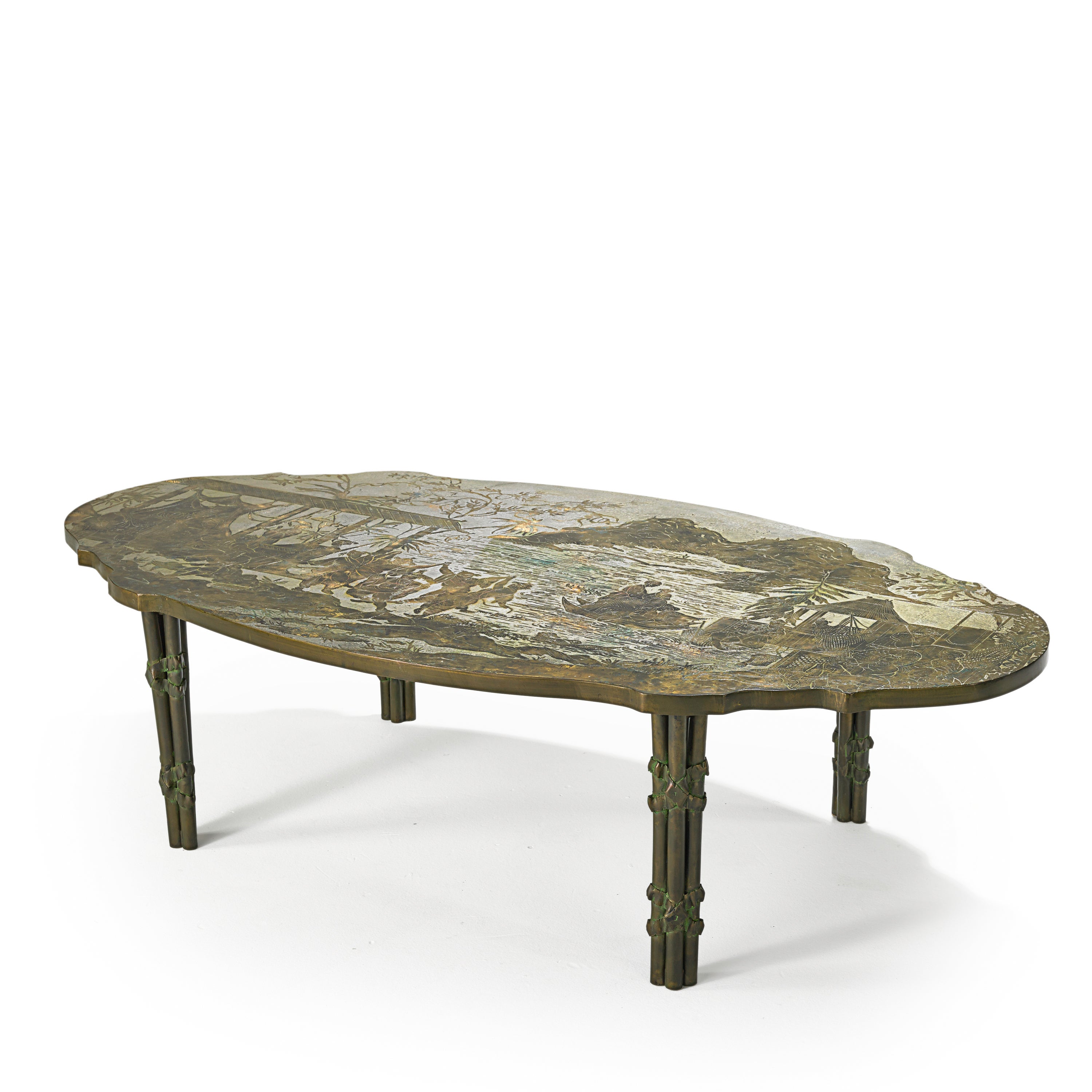 Etched Bronzed Coffee Table by Philip and Kelvin Laverne
