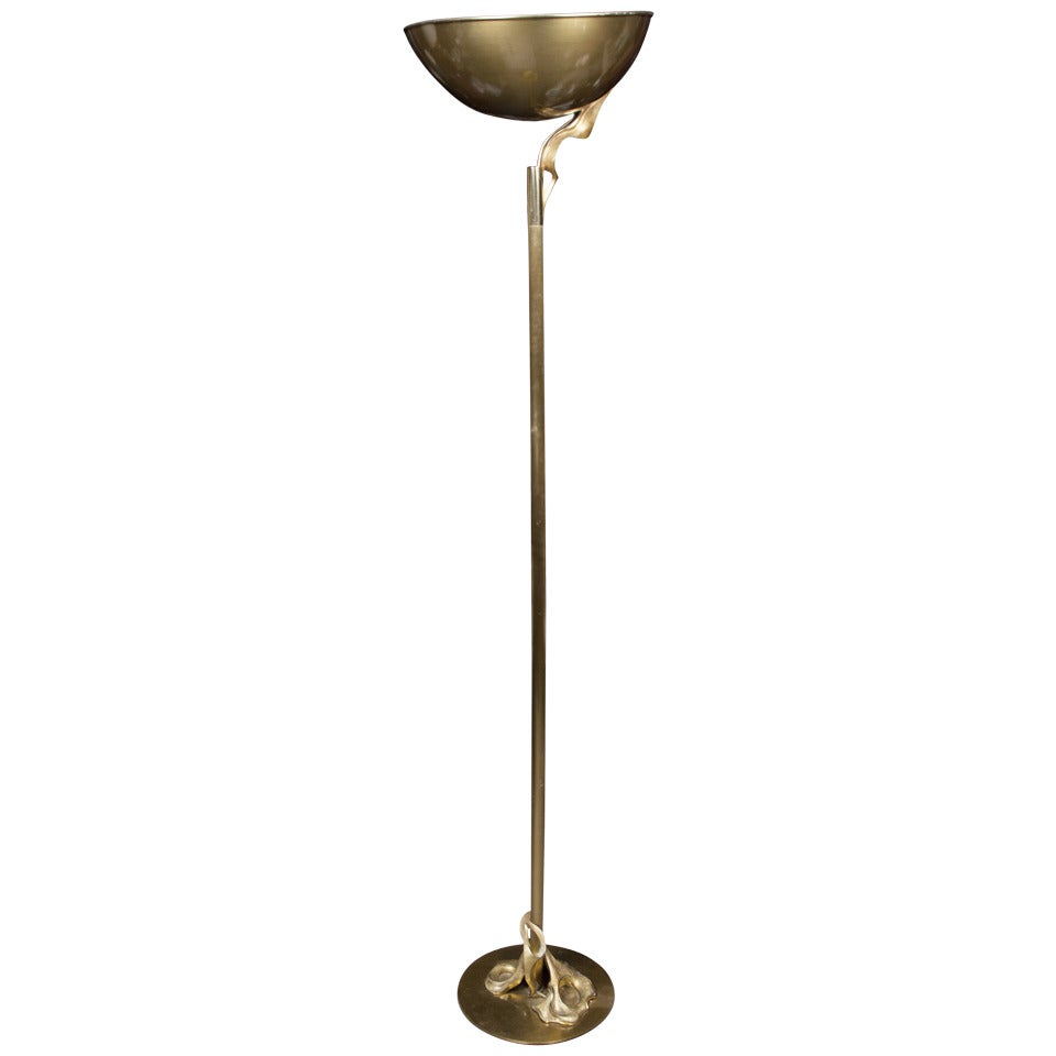 Lampe sur pied inhabituelle en bronze des années 1970 par Relco. en vente