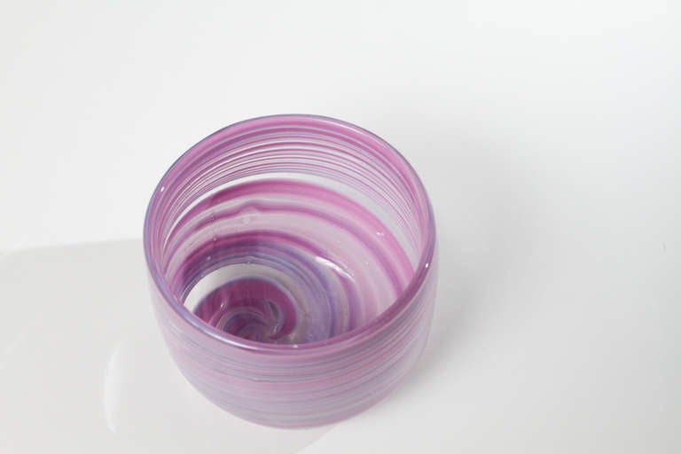 Beautiful Barovier e Toso blown glass vase with lilac and purple swirl design.