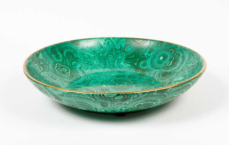Large, ceramic bowl with vibrant faux-malachite finish by Christian Dior. Signed on bottom 