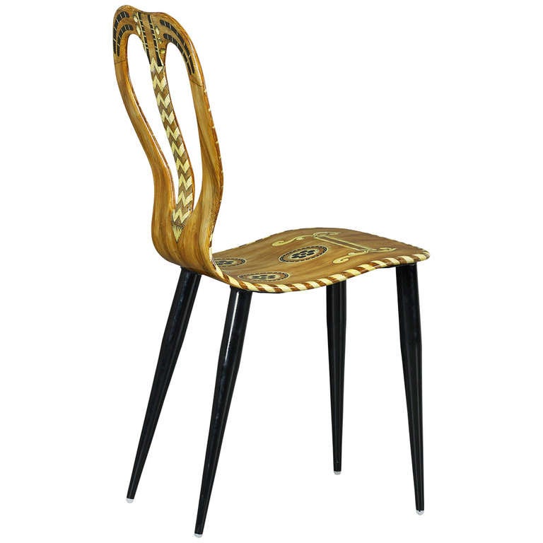 Stunning Piero Fornasetti Musicale Chair Lyre-Back Chair
