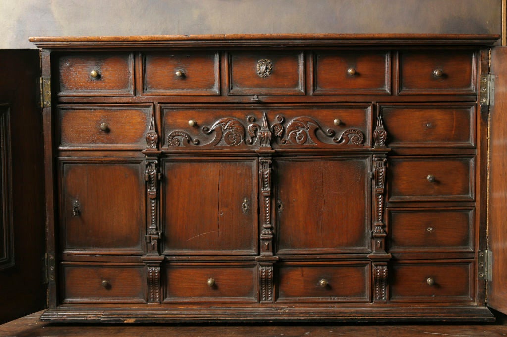 18th Century and Earlier Seventeenth Century Italian Walnut and Fruitwood Bargueno