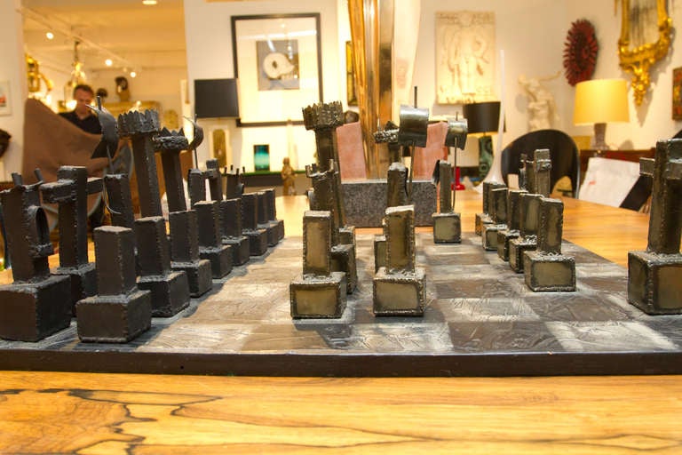 American Rare Brutalist Welded Steel Chess Set by Paul Evans