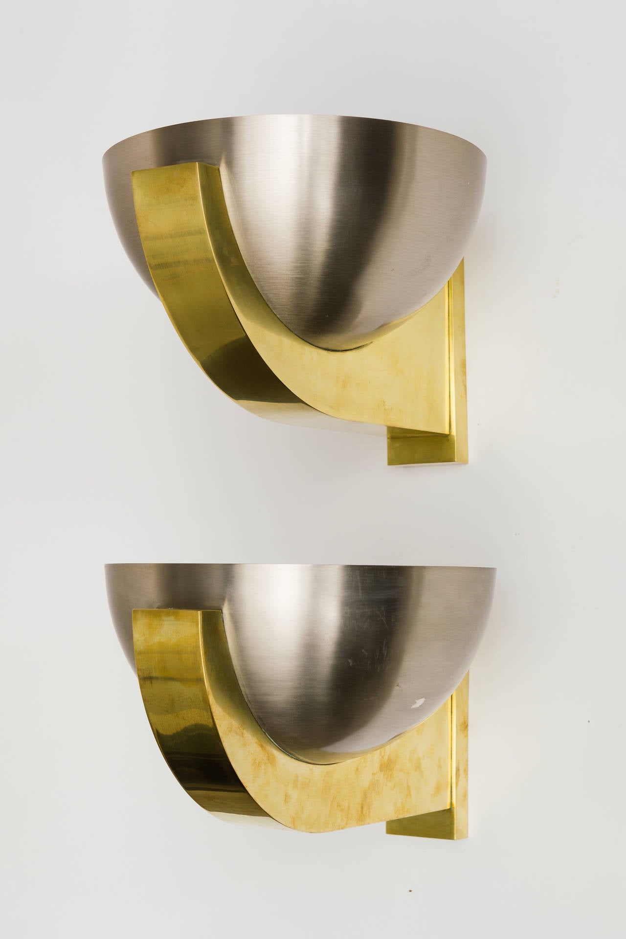 Late 20th Century Brushed Steel and Brass Sconces by Perzel