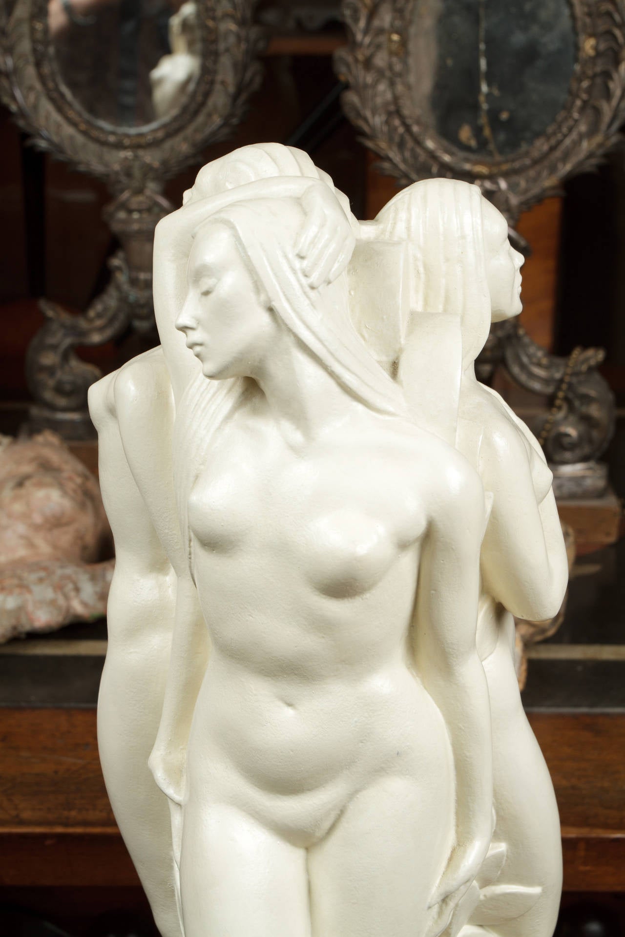 Plaster Art Deco Sculpture of a Group of Females Nudes by M.C. Toulmin 1